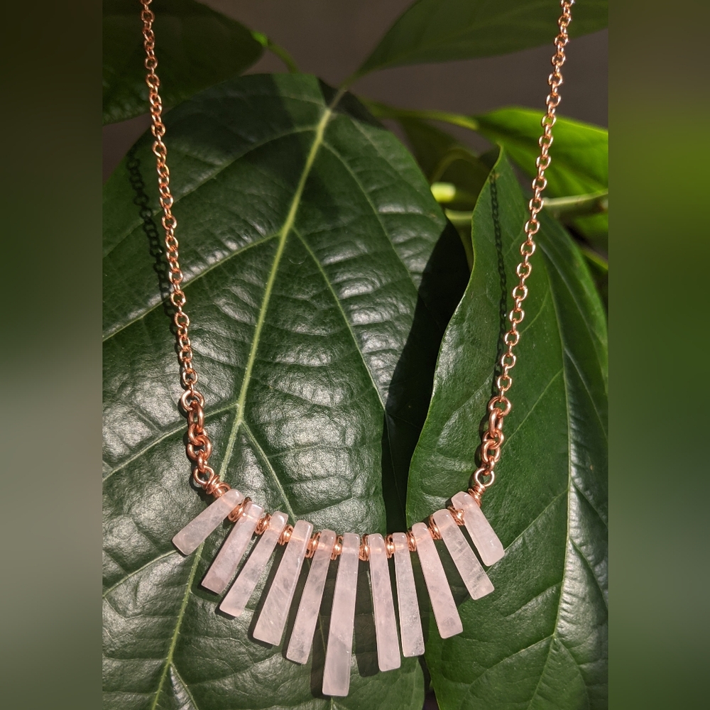 Rose Quartz Necklace-Artisan Crafted- Genuine Copper Jewelry - Picture 6 of 14